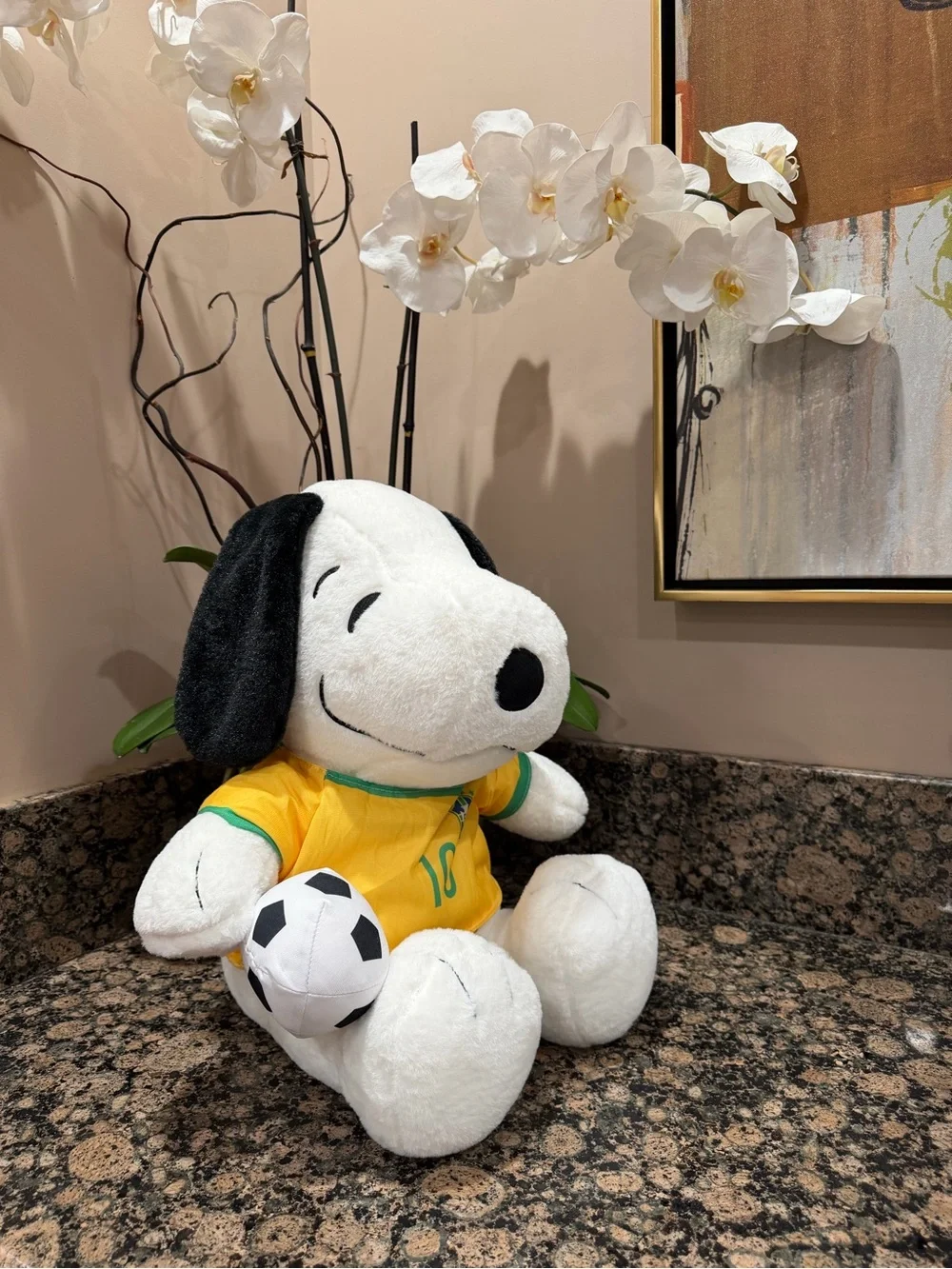 Snoopy Plush Toy in Yellow Soccer Jersey - Home Accents 18”