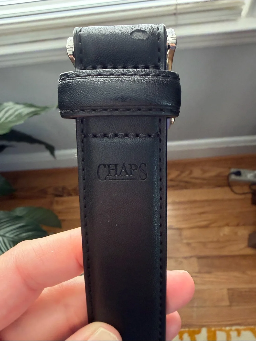 Men's Chaps Black Leather Belt with Silver Buckle