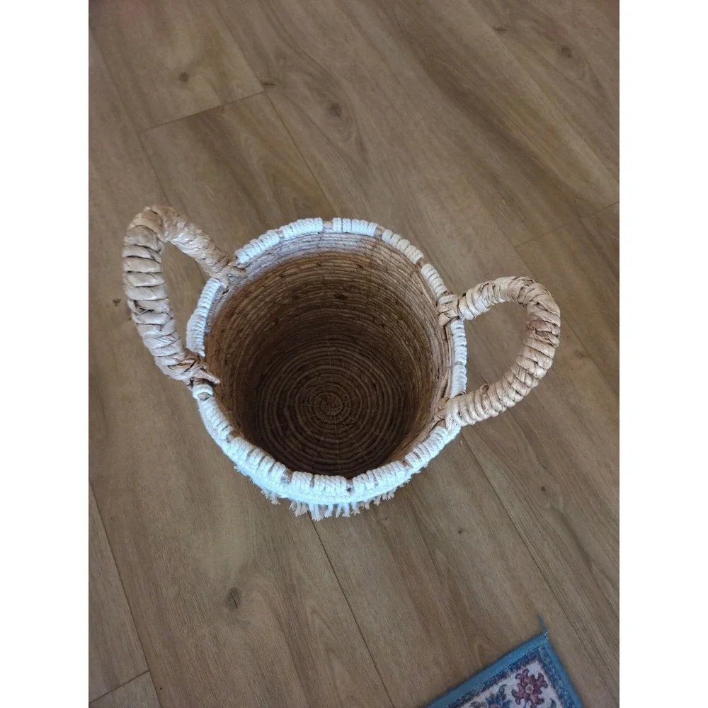 Woven Seagrass Banana Basket Macrame Fringe Boho‎ Handle Storage Decor Accent