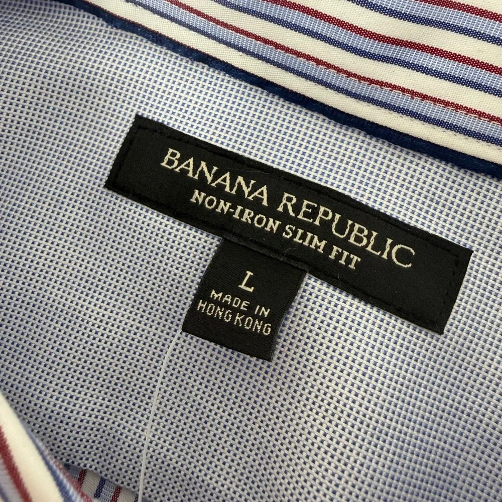 Banana Republic Mens Large Slim Fit Striped Dress Shirt Red Blue White NEW