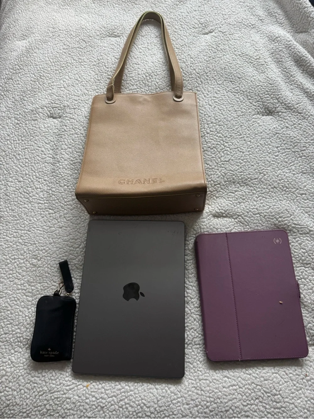 Authentic CHANEL Beige Leather Tote Shoulder Bag