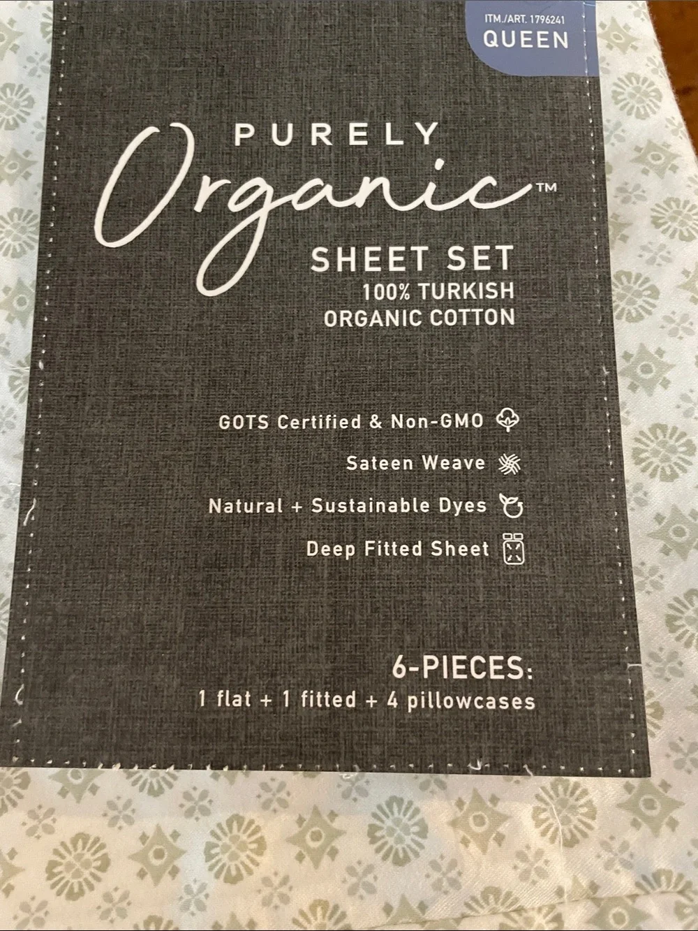 Queen Sheet Set - Sage Pattern- Organic Cotton