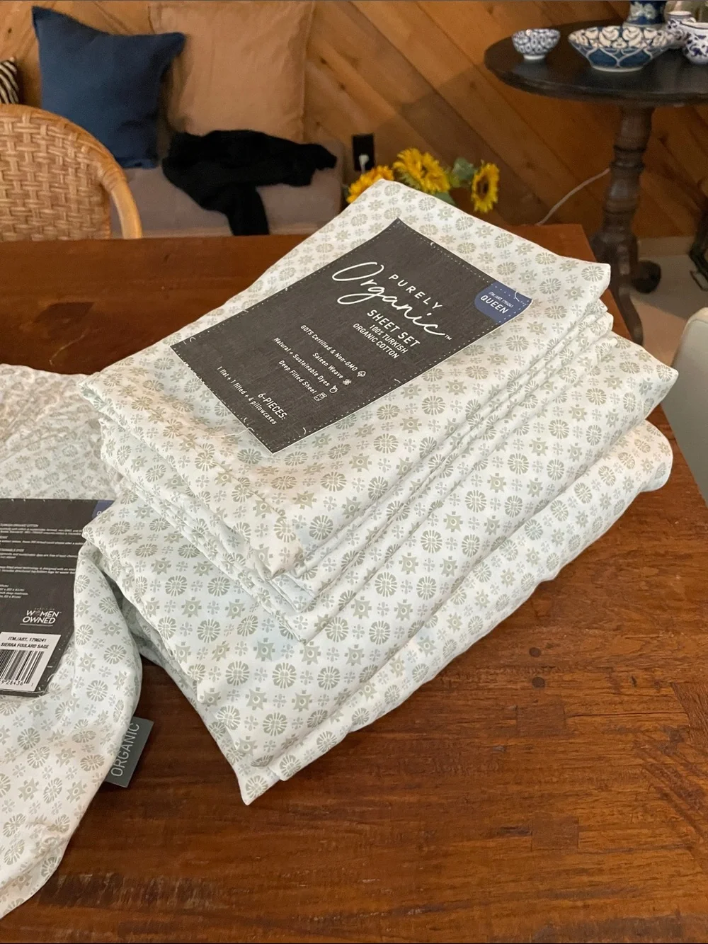 Queen Sheet Set - Sage Pattern- Organic Cotton