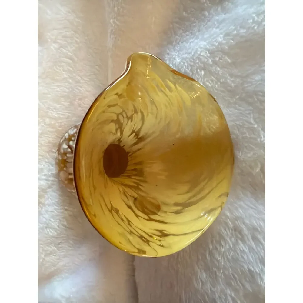 Vintage Amber White Spatter Cased Art Glass Pitcher Applied Handle Vase Jug 6