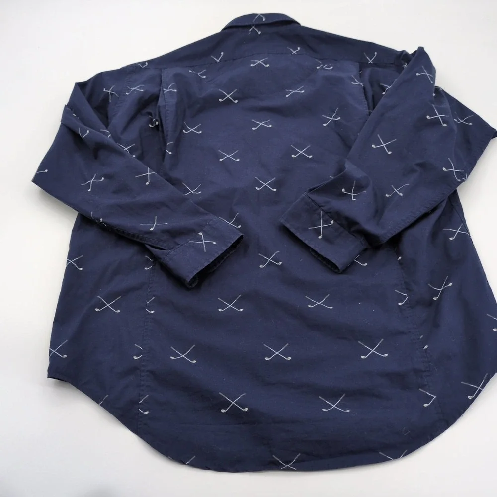 Polo Golf Ralph Lauren Shirt Large Navy Blue Half Zip All Over Print Golf Clubs