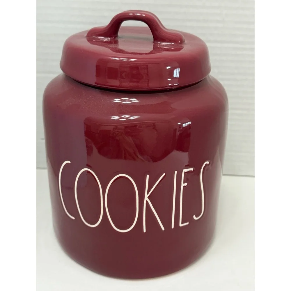 Rae Dunn Magenta Burgundy Maroon Cookies Ceramic Canister Cookie Jar with Lid