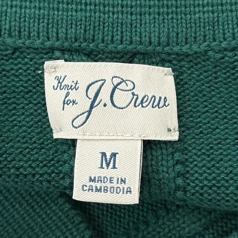 J.Crew Emerald Green Cable Knit Button Up Short Sleeve Mad Men Polo Sweater
