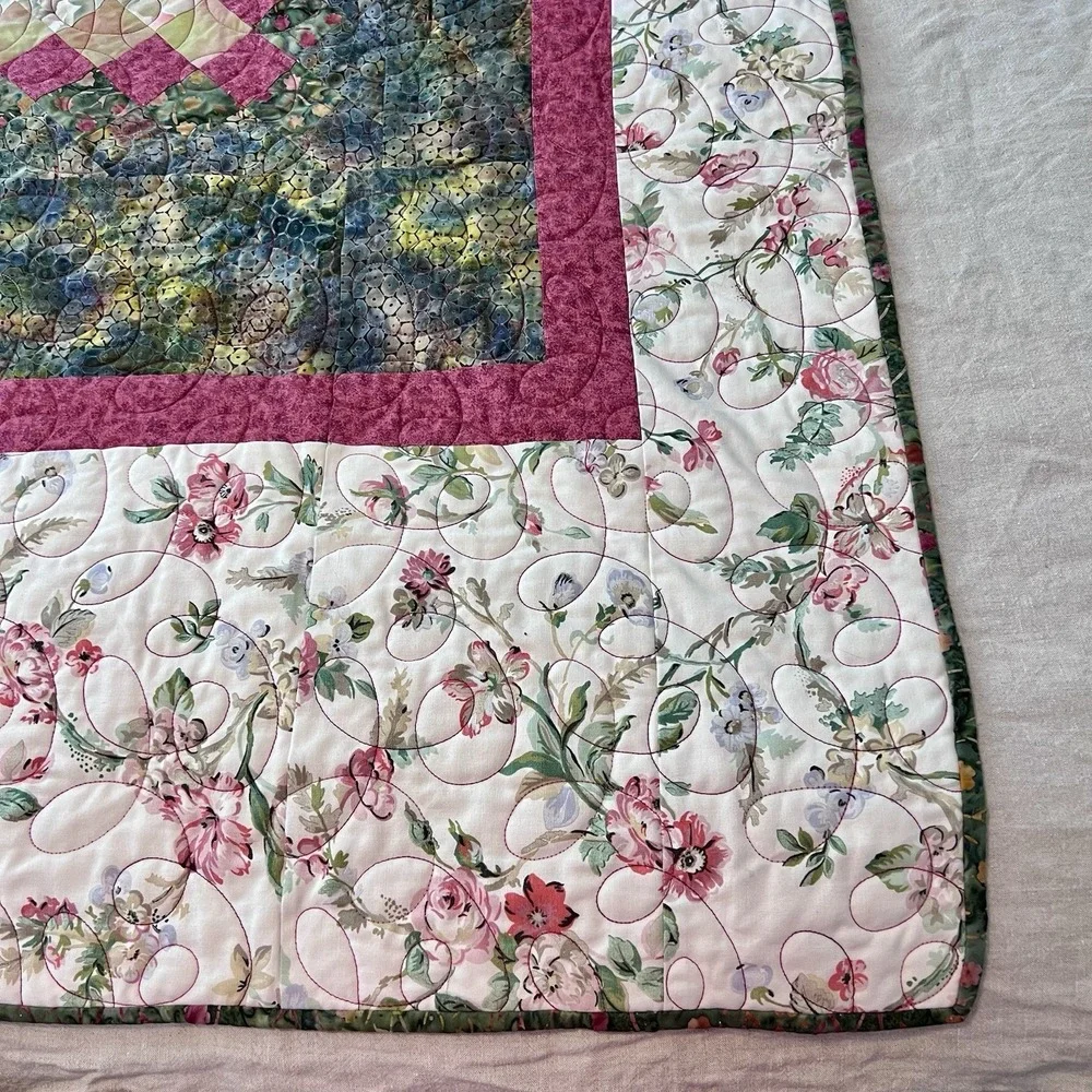Vintage Patchwork Handmade Floral Lap Throw Quilt 56 X 66 Personalized Jenny EUC