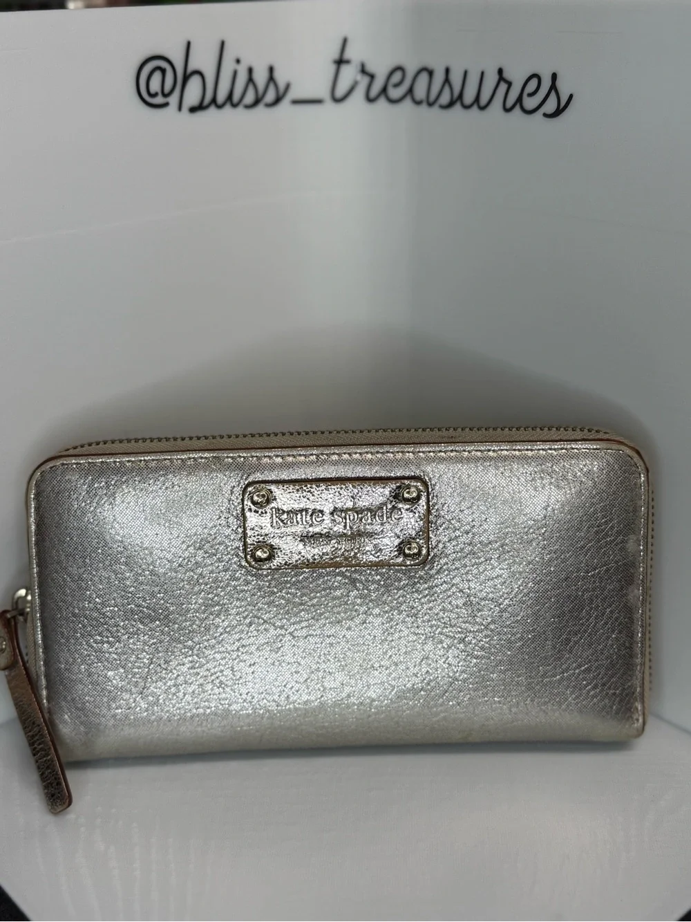 Kate Spade Metallic Silver Zip-Around Wristlet Wallet