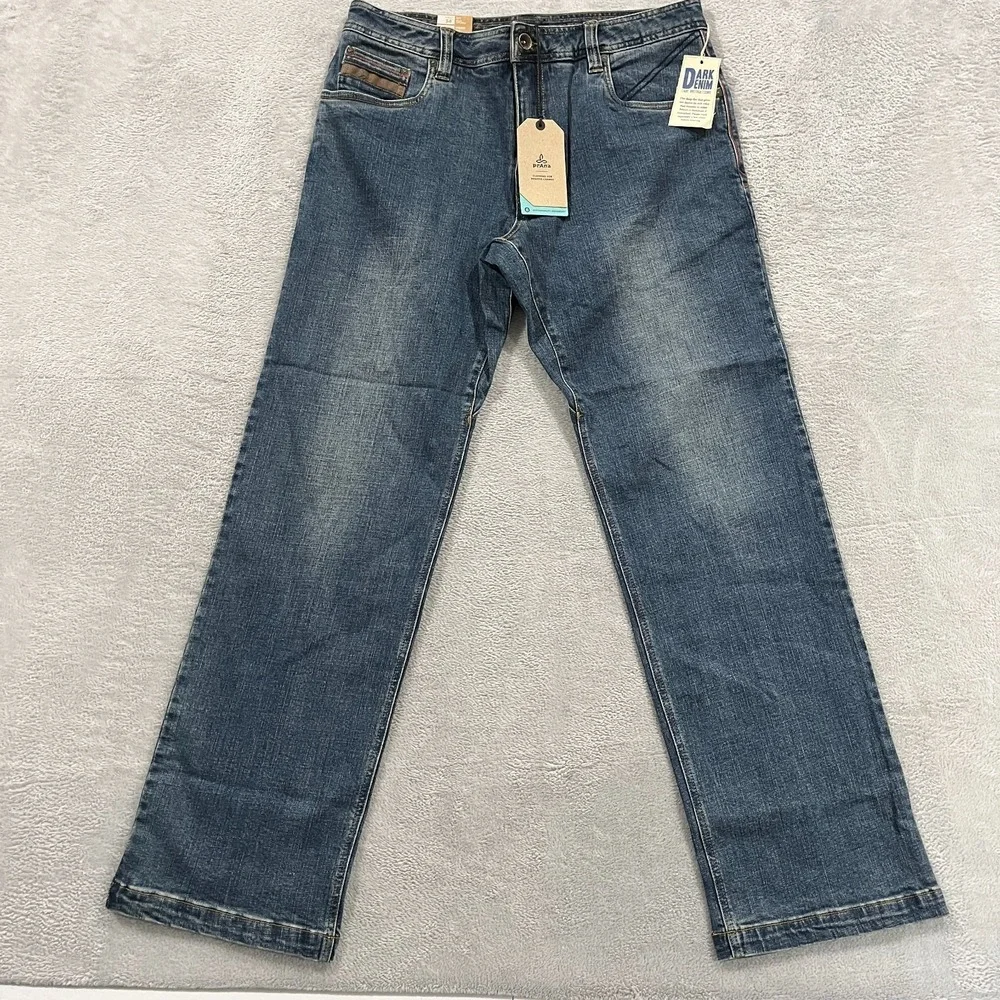Prana Axiom Straight Leg Jeans Men 34x32 Denim Antique Stone Blue Cotton Y2K