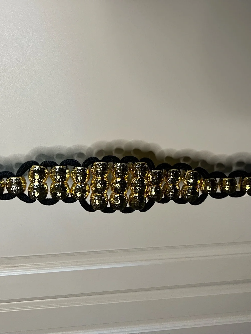 Vintage Ann Taylor 90s Black Braided Rope Gold Bead Belt Medium