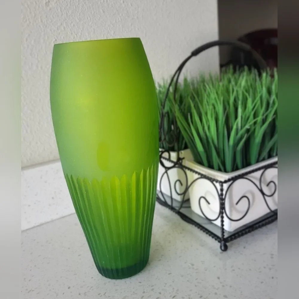 Mid-Century Frosted Chartreuse Glass Vase – Sklo Union Style, Heavy
