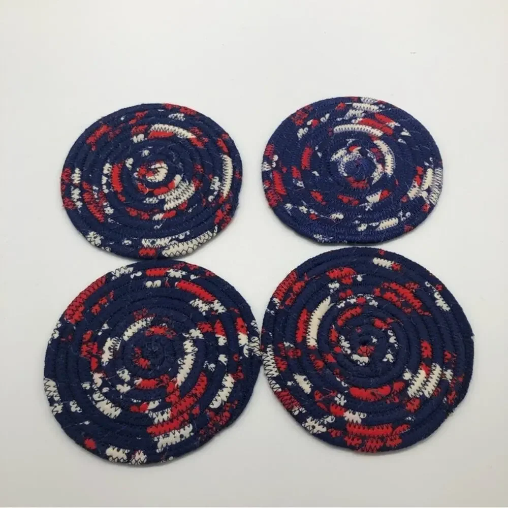Handmade Blue Red and White Coasters. One of a kind! Unique!