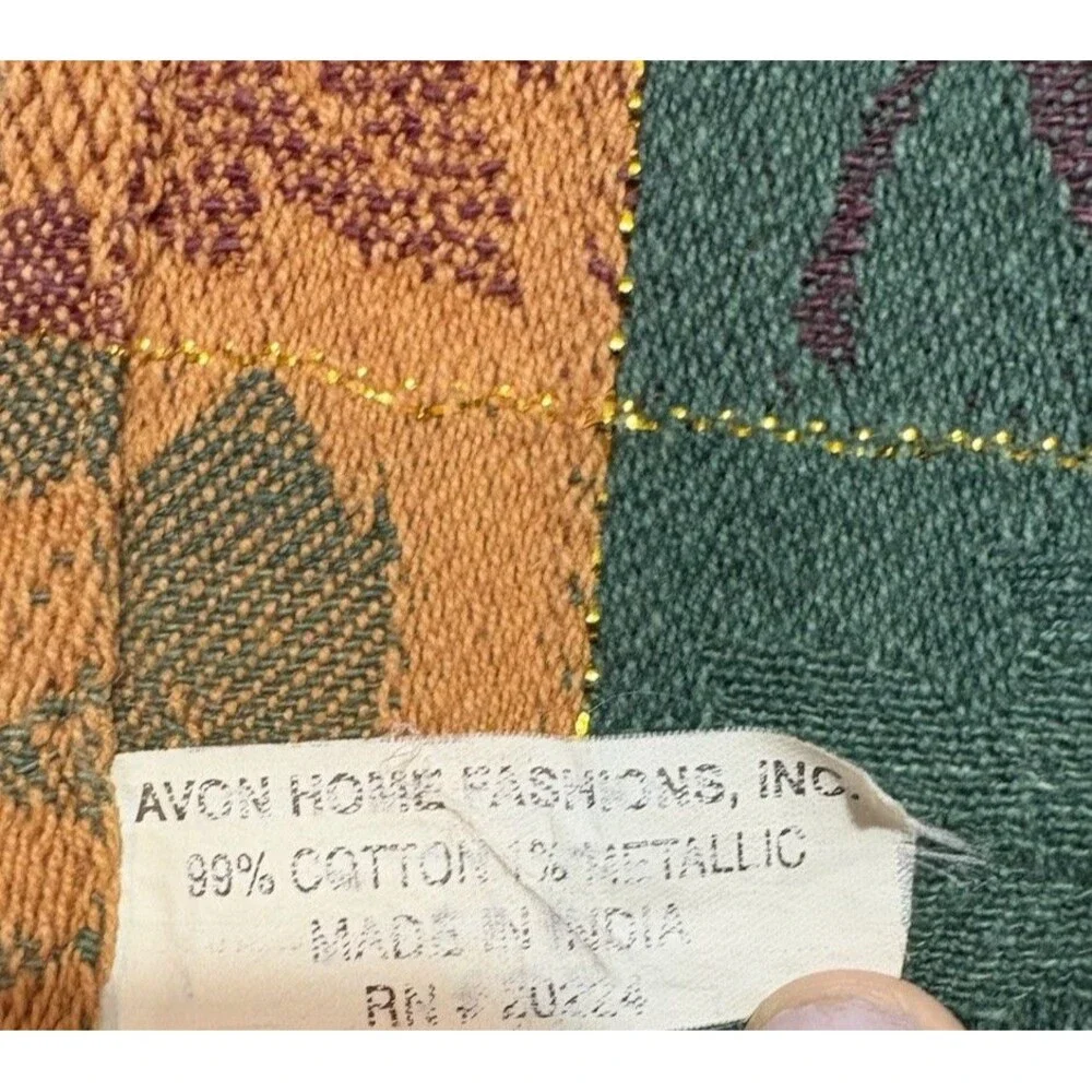 Avon Vintage Autumn Fall Harvest Leaf Tapestry Metallic Orange Green Napkins.