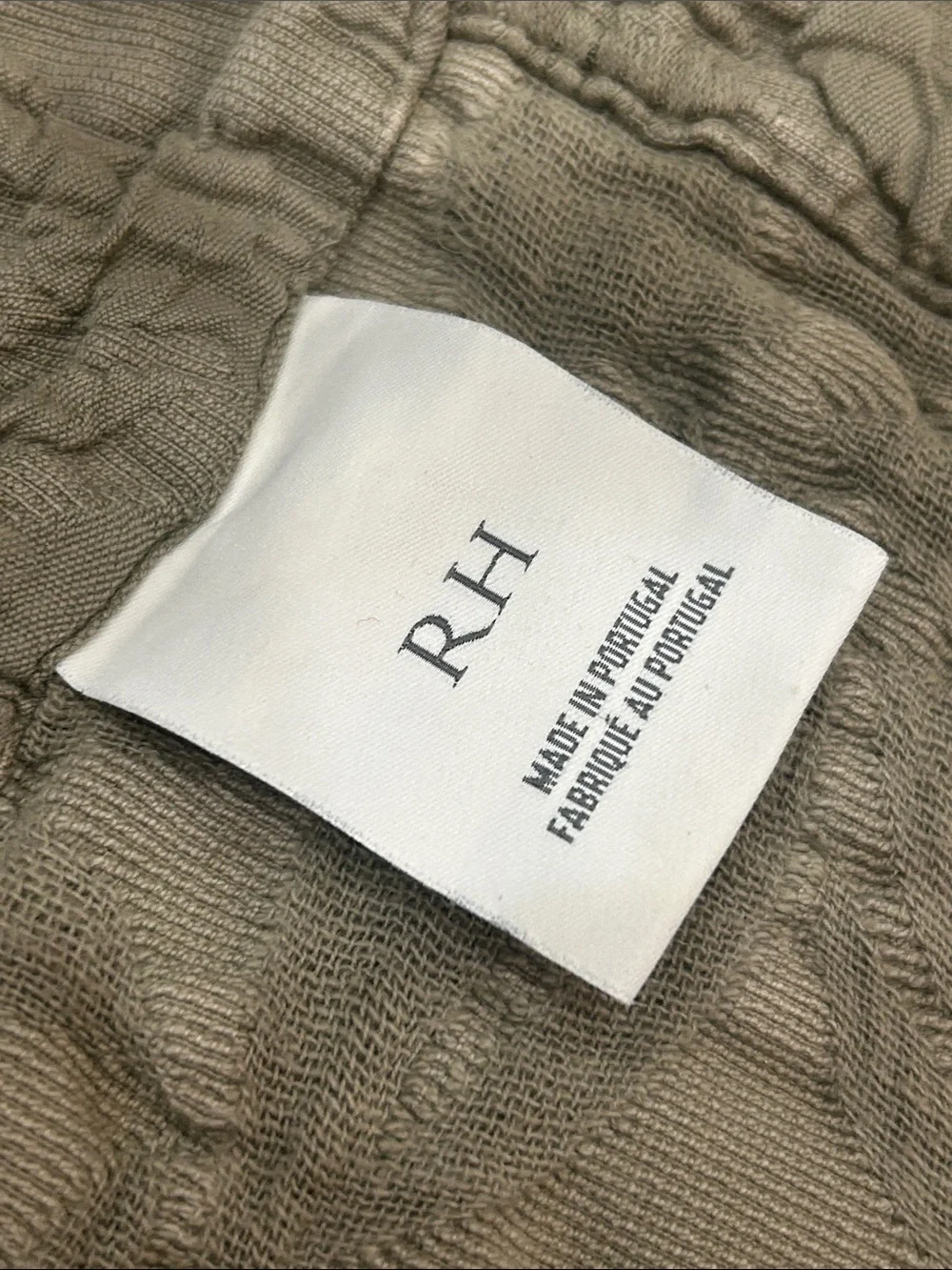 Restoration Hardware Quilted Belgian Linen Distressed Euro Cal King Green/Gray