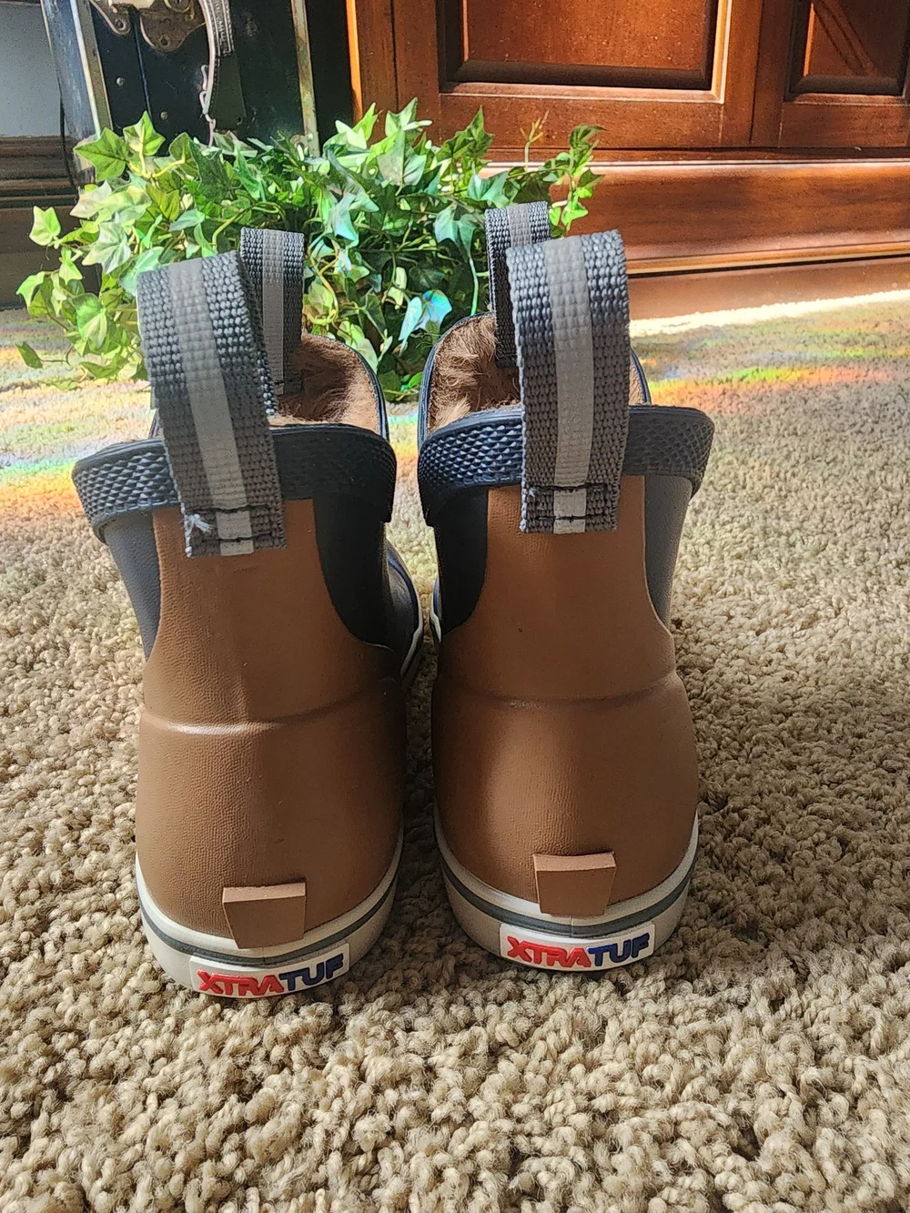 Xtratuf Navy Faux Fur Lined Waterproof Pull-On Boots With Tan Accents