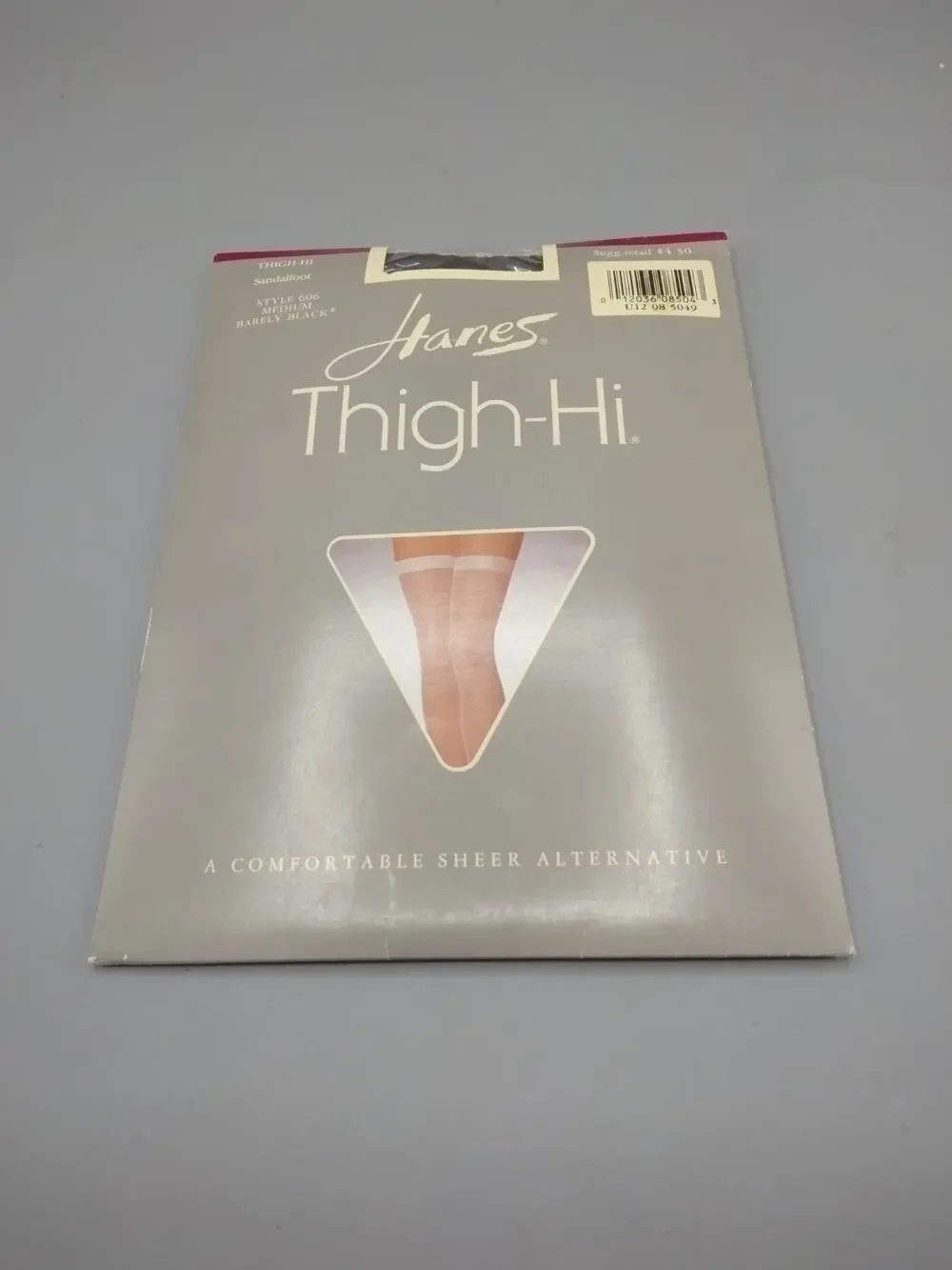 Hanes Thigh-Hi Nylon Stockings Barely Black #606 Sandalfoot Medium Vintage