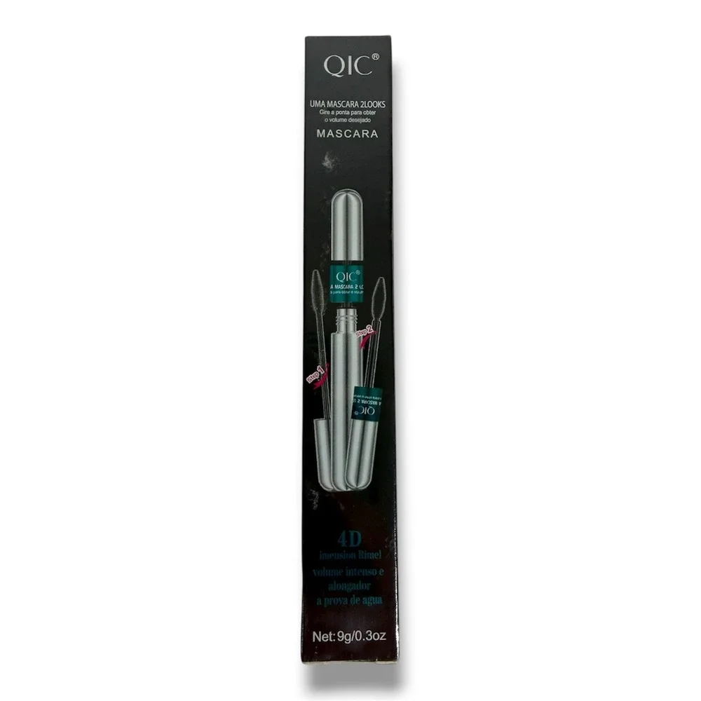 QIC Mascara 2 in 1 4D Silk Fiber Double Effect Waterproof Volumizing Black New