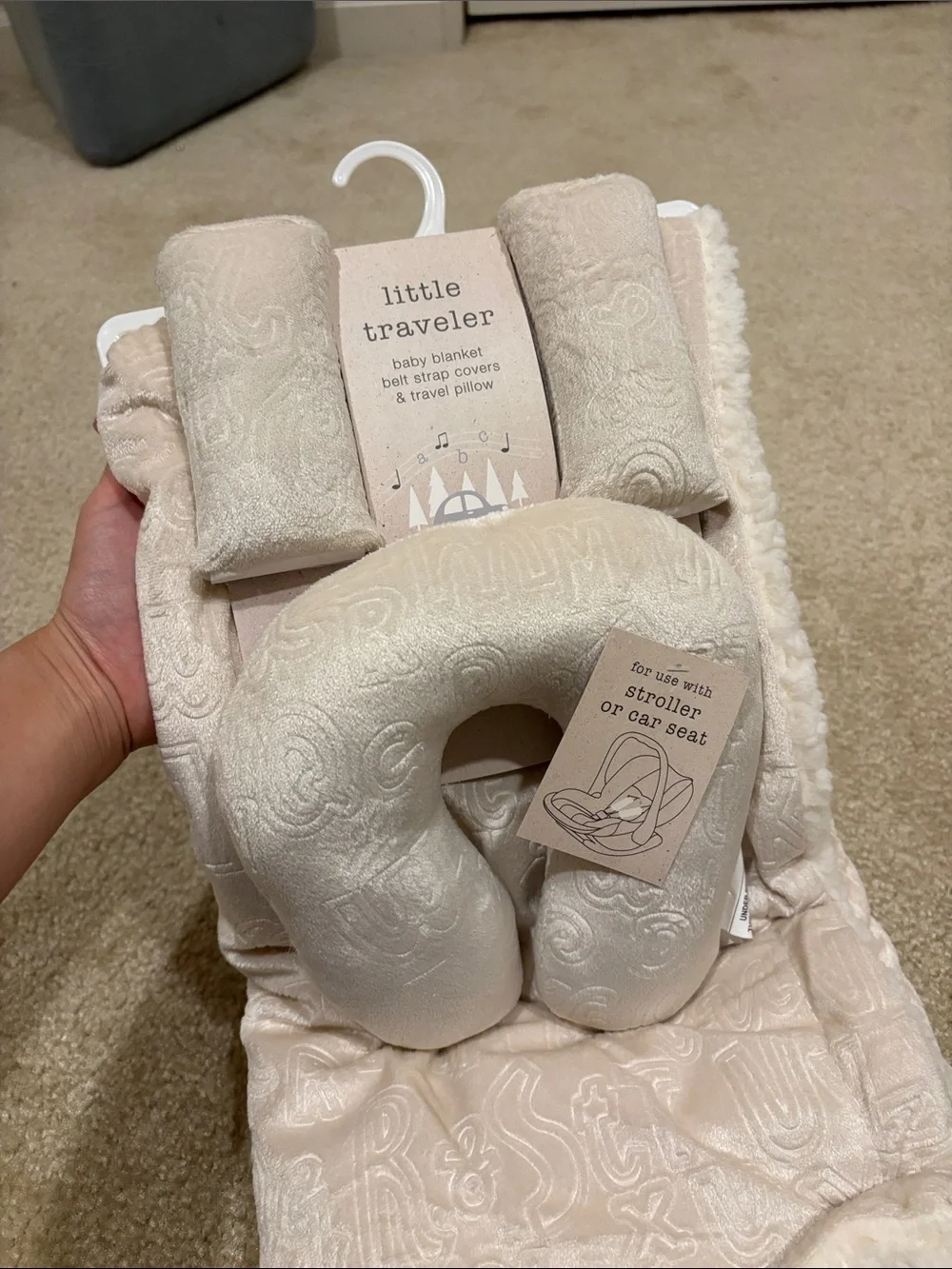 Cream Plush Baby Support Pillow and Blanket Set