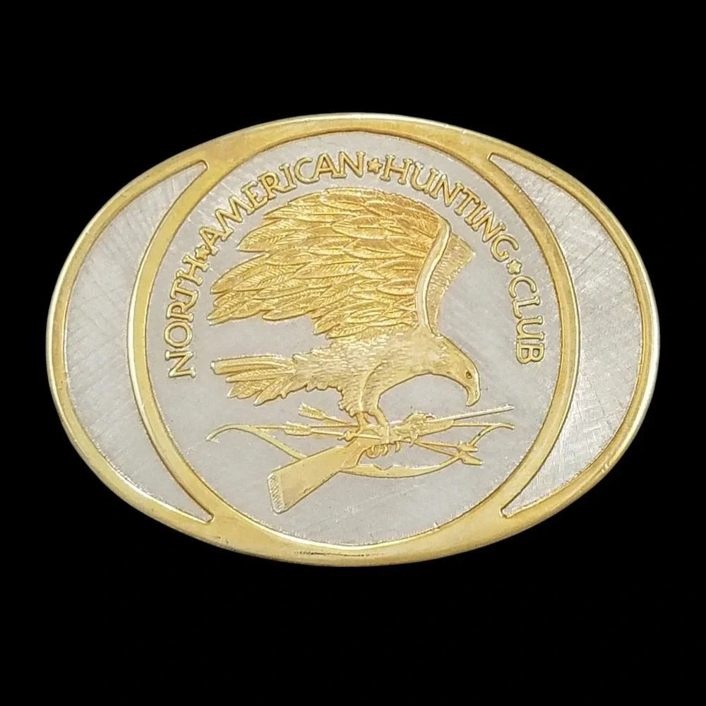 North American Hunting Club Belt Buckle 24K Gold Plated Rhodium Over Solid Brass
