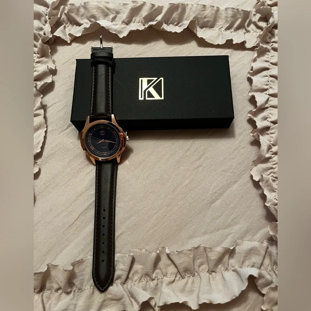 K-Men’s Black and Rose Gold Japan Quartz Movement Watch