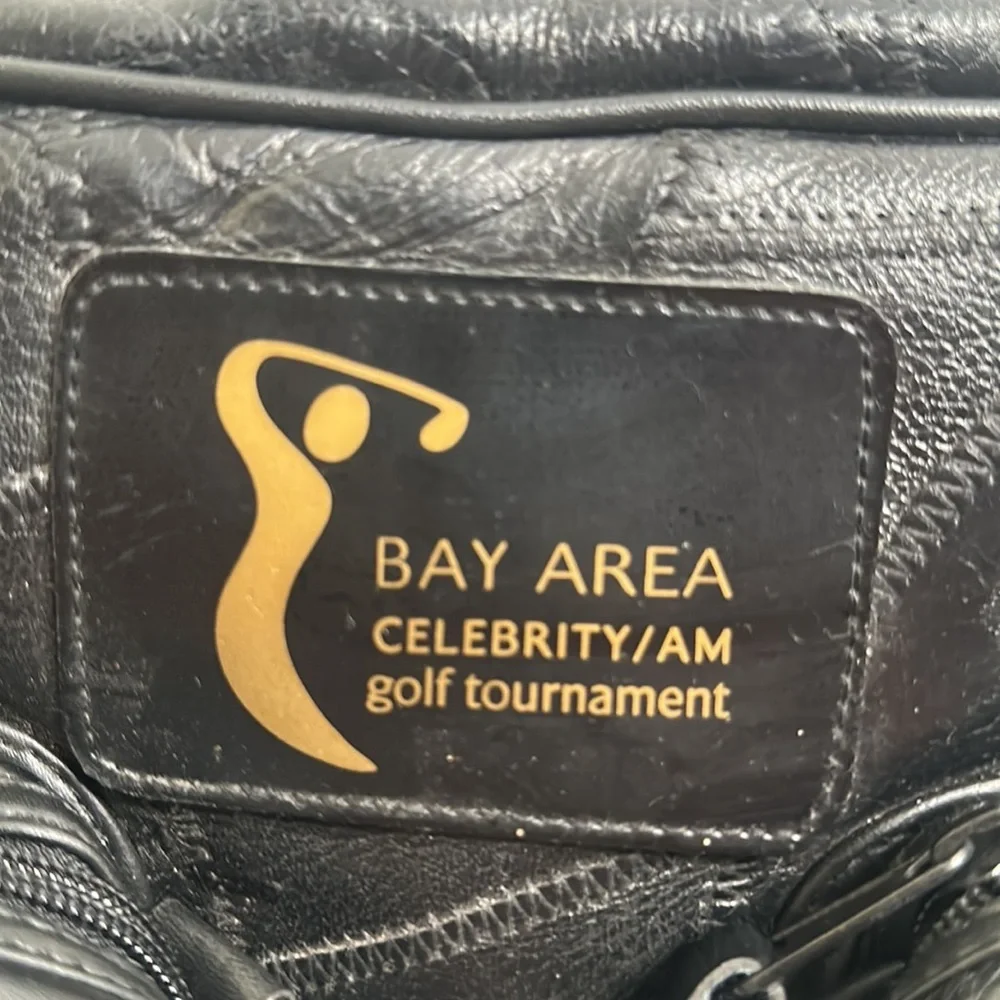Black leather Bay Area celebrity/AM golf tournament bag