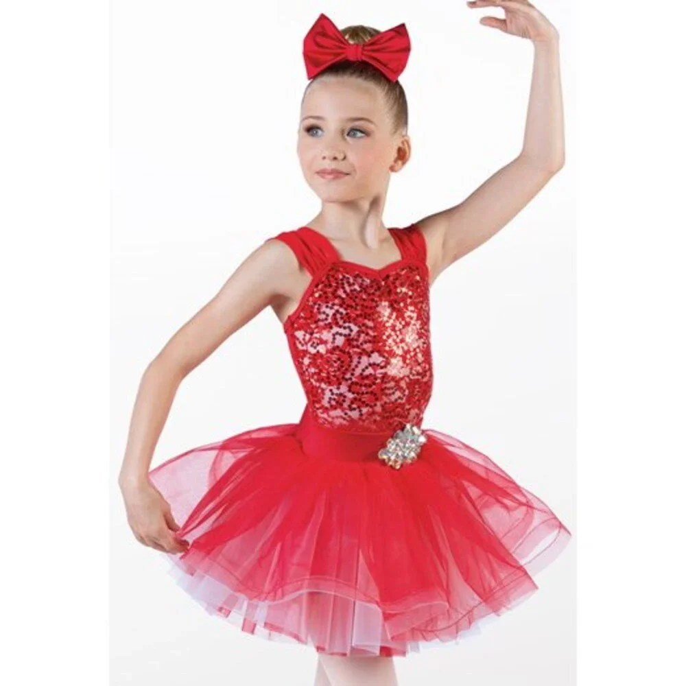 Pre-Owned Dance Costume Weissman 13731 Int Child Red Tutu Ballet Sequin