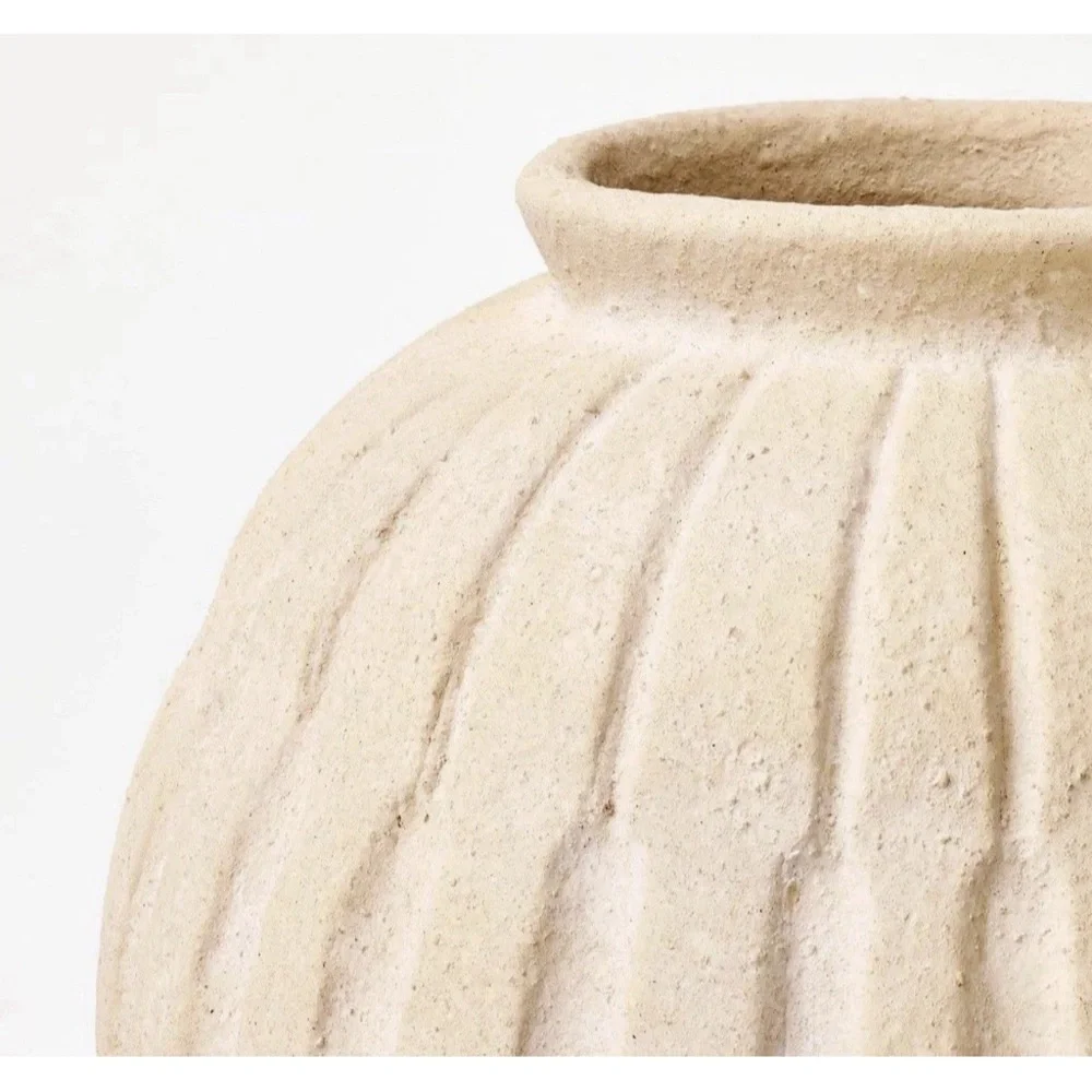 Studio McGee Threshold Cream Terracotta Tall Carved  Scalloped Fluted Vase NEW!