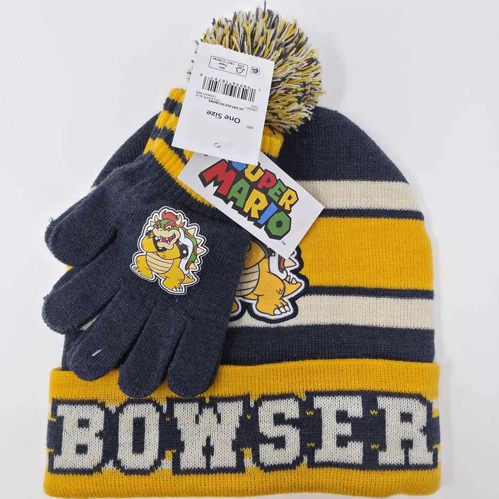 Nintendo Super Mario Bowser Beanie and Gloves Set. NWT