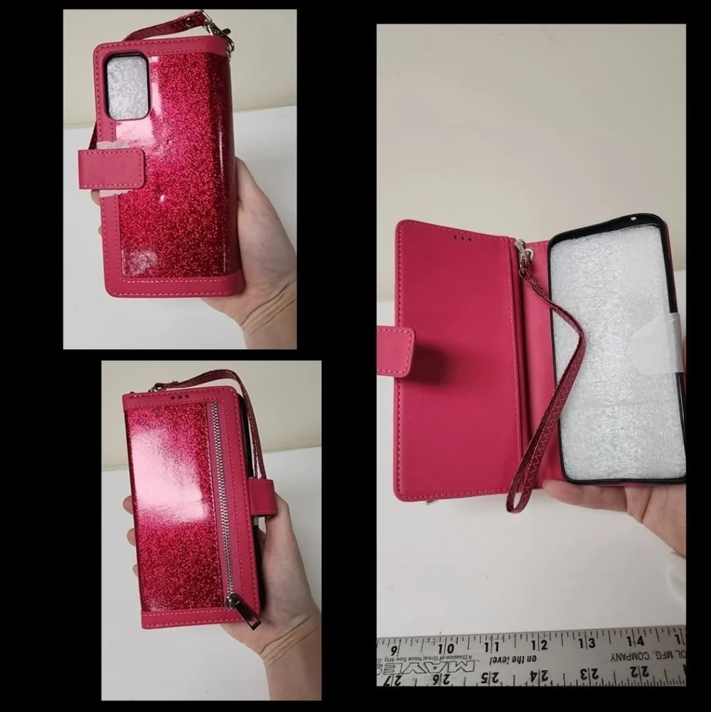Galaxy‎ A52 4G / 5G Glittery Pink Phone Wallet Case New