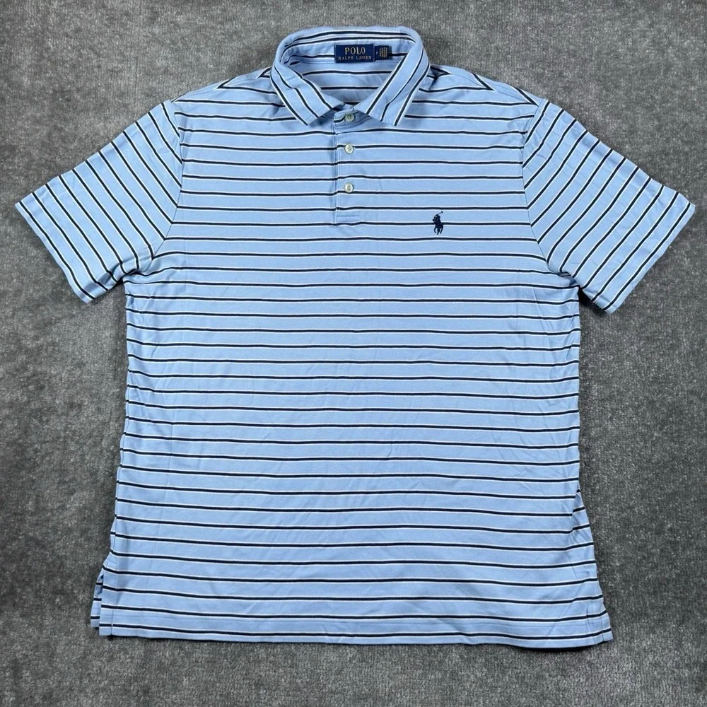 Polo Ralph Lauren Shirt Men's Medium Blue Striped Short Sleeve Knit