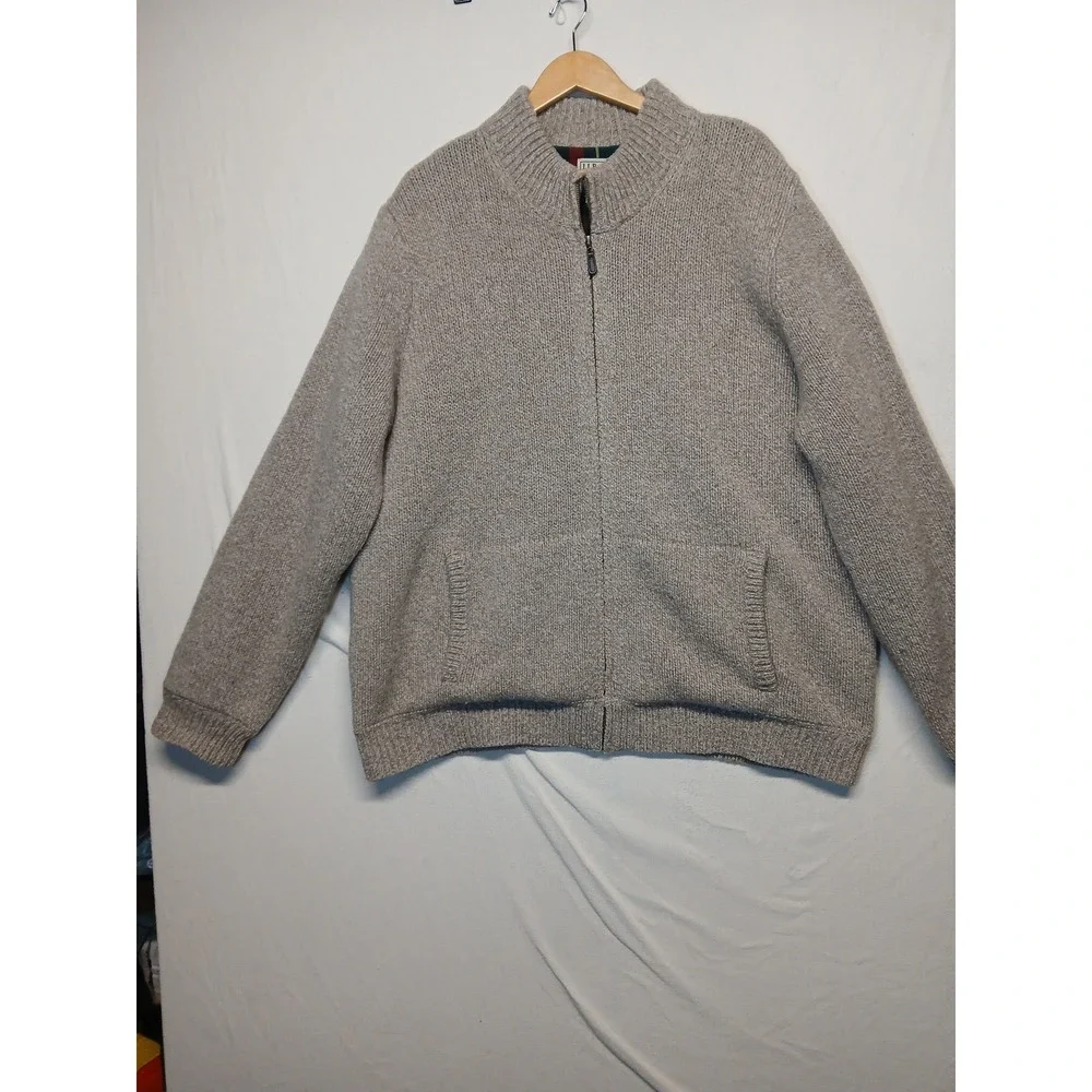 Vintage LL bean wool flannel‎ lined zip up sweater mens XXL