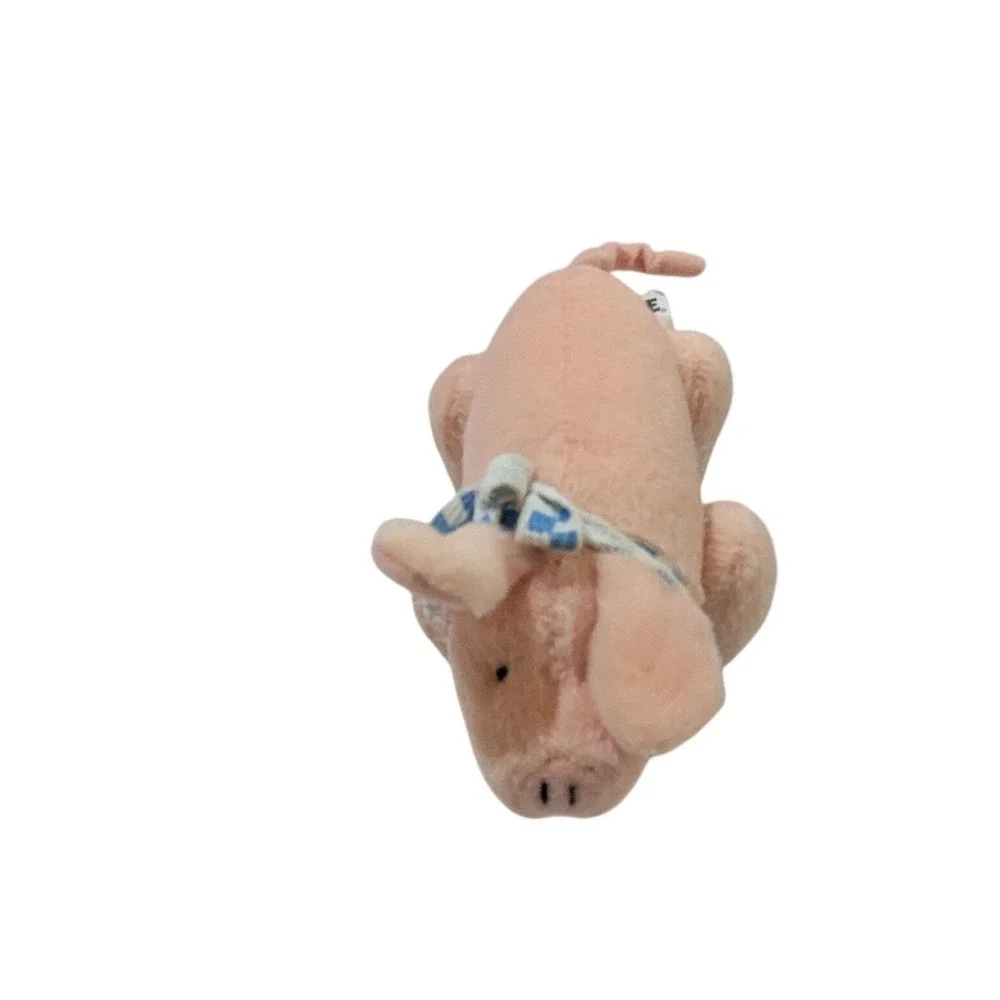 Gymboree Pink Pig Plush Stuffed Animal Blue Checkered Bow 6 Inch Toy