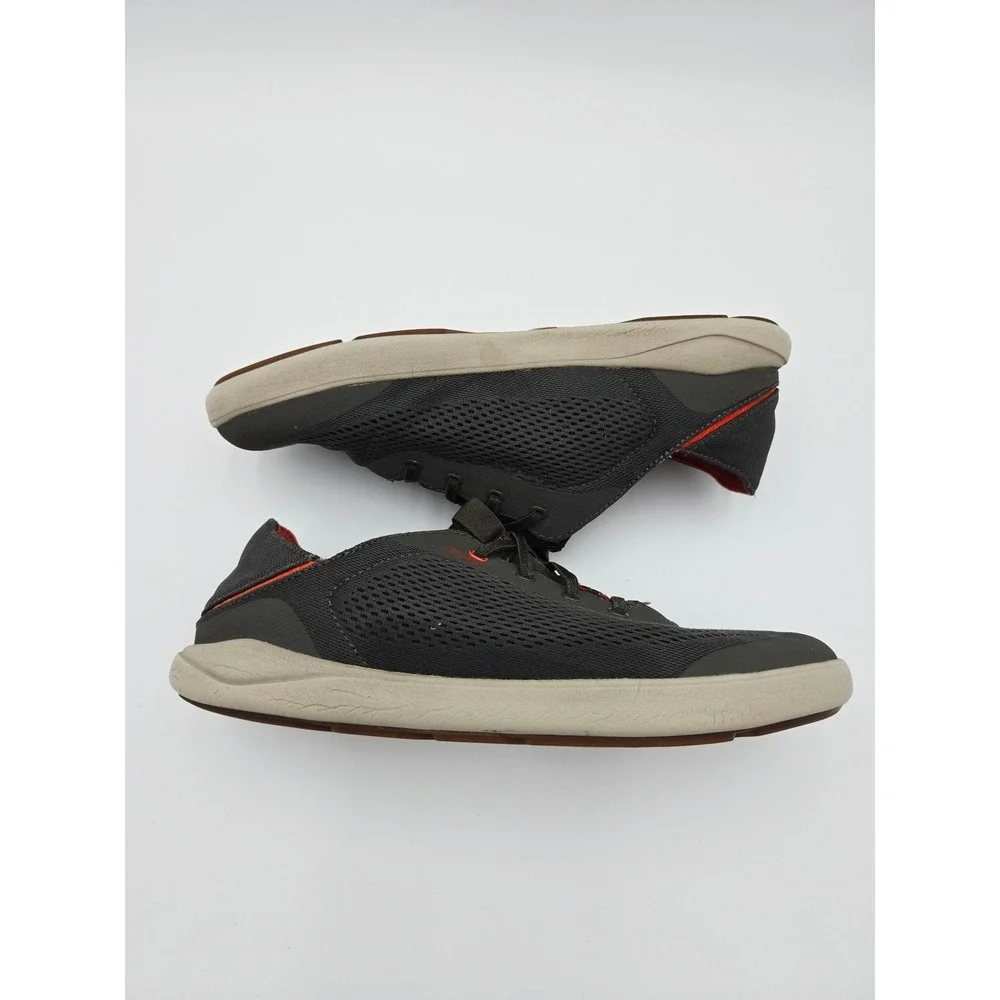 OluKai Moku Pae‎ Mens 9 Charcoal Gray Orange Mesh Boat Shoes Sneakers 10472-4EKZ