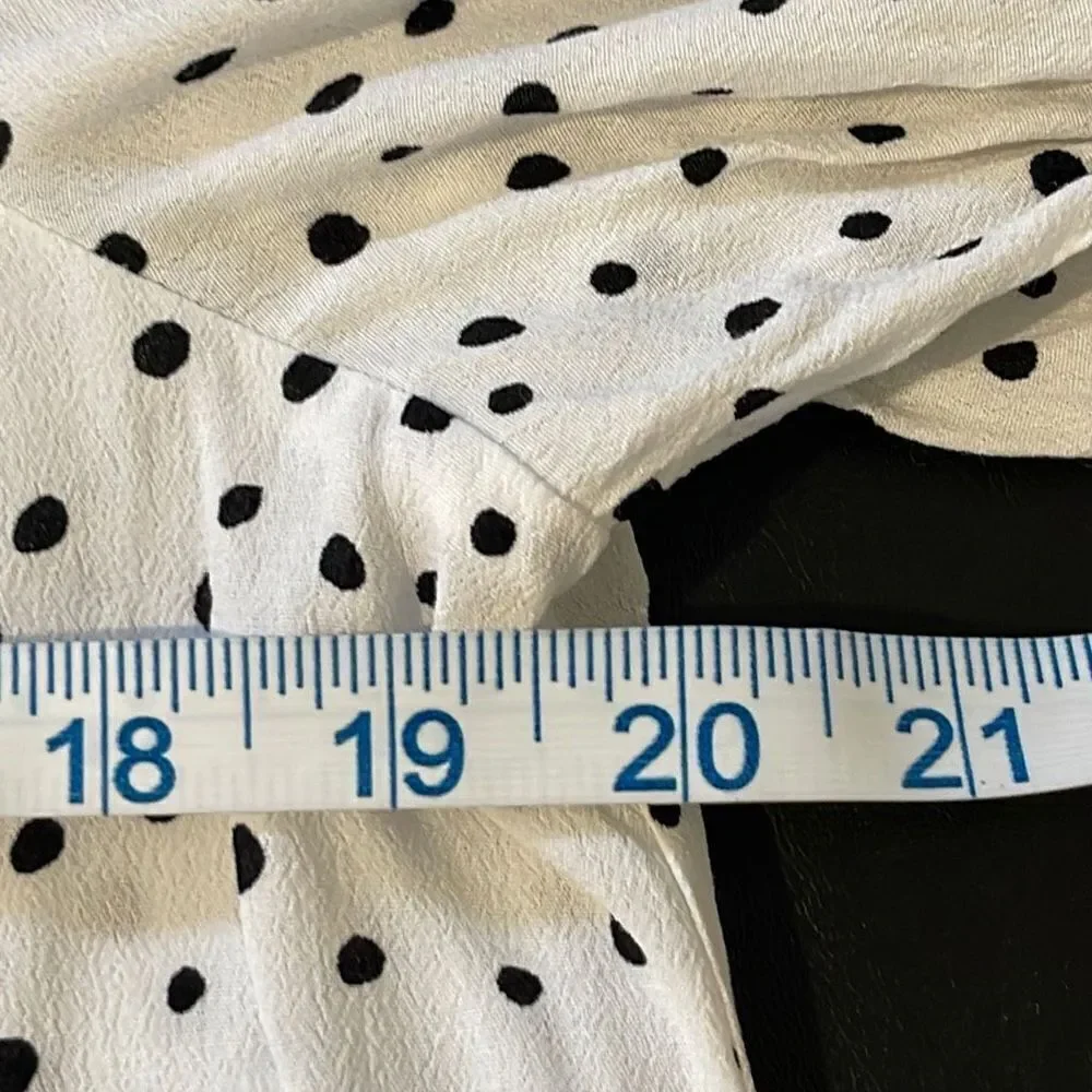 Loft Women's Polka Dots Blouse‎ Balloon Half Sleeve Top Rayon White Petite MP