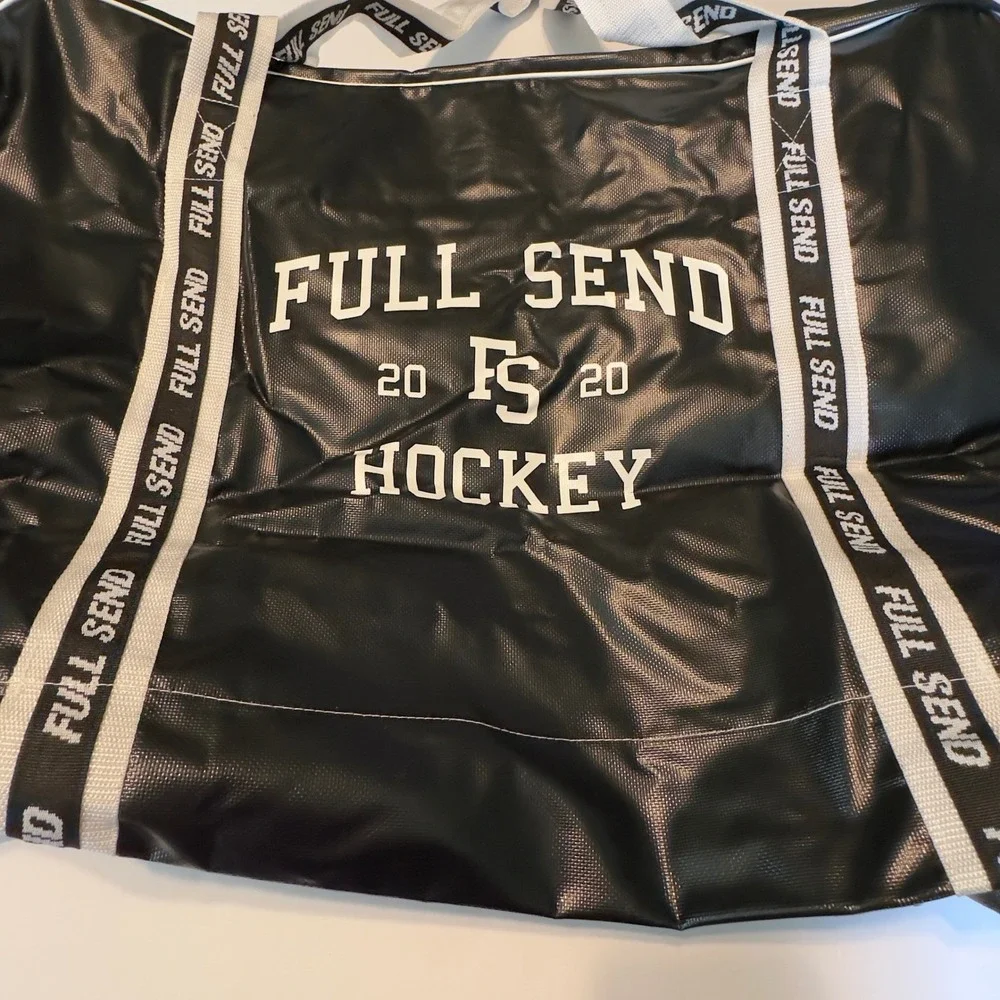Full Send Hockey 2020 Equipment Bag Black White Logo Tarpaulin Sports Gym Bag