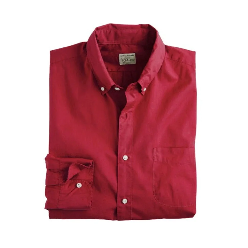 J.CREW Stretch Secret Wash Shirt Button Down Garment Dyed Poplin Red Classic Fit