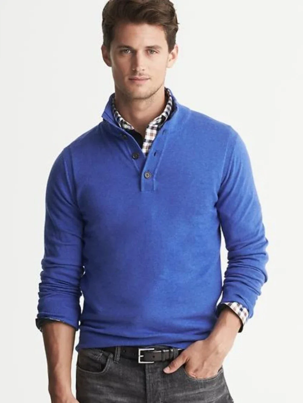Banana Republic Mens Henley Cotton-Cashmere Pullover Sweater Size M Mock Neck