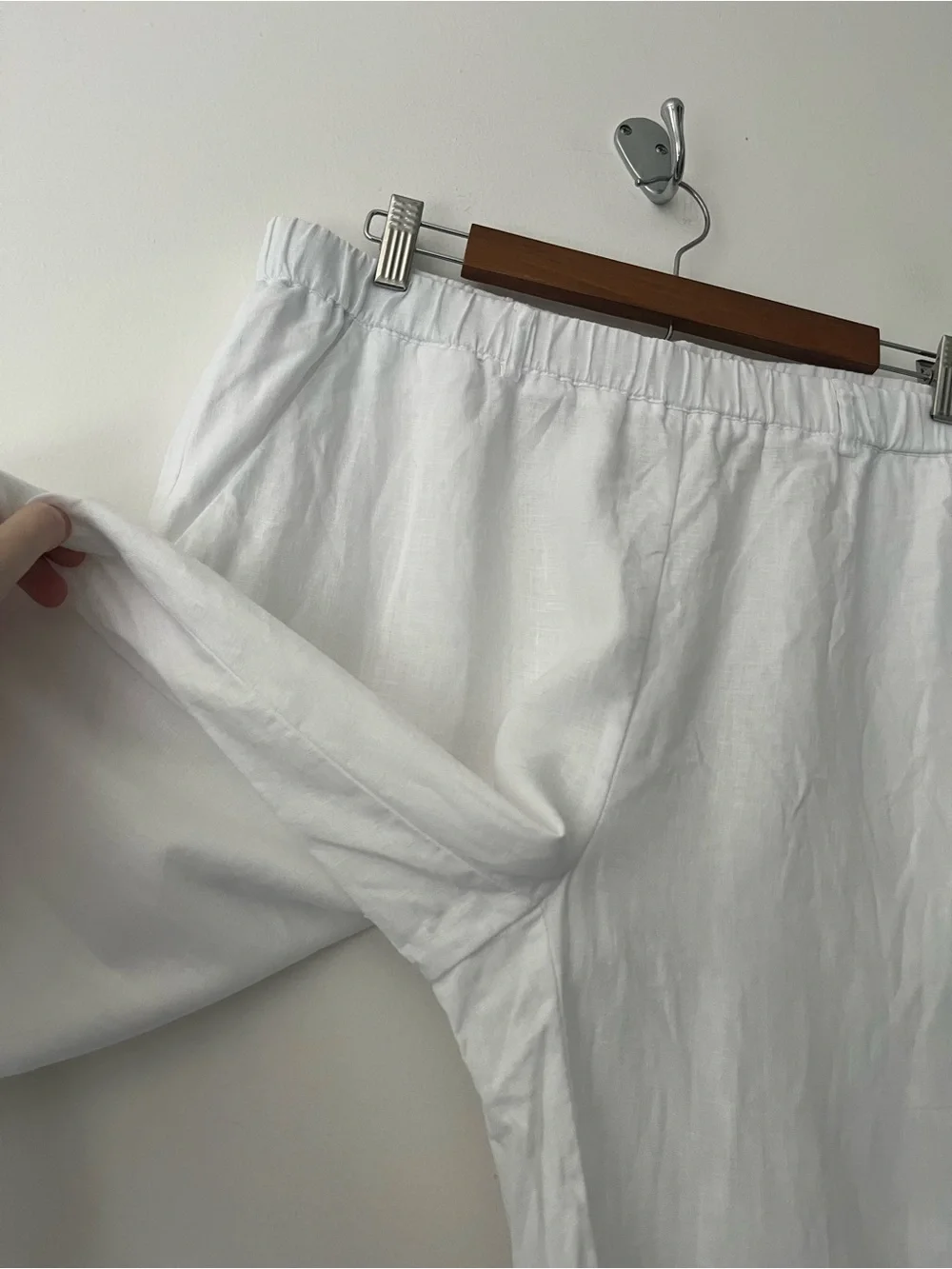 Quince 100% Linen Wide Leg Ankle Pull On Pants White Large