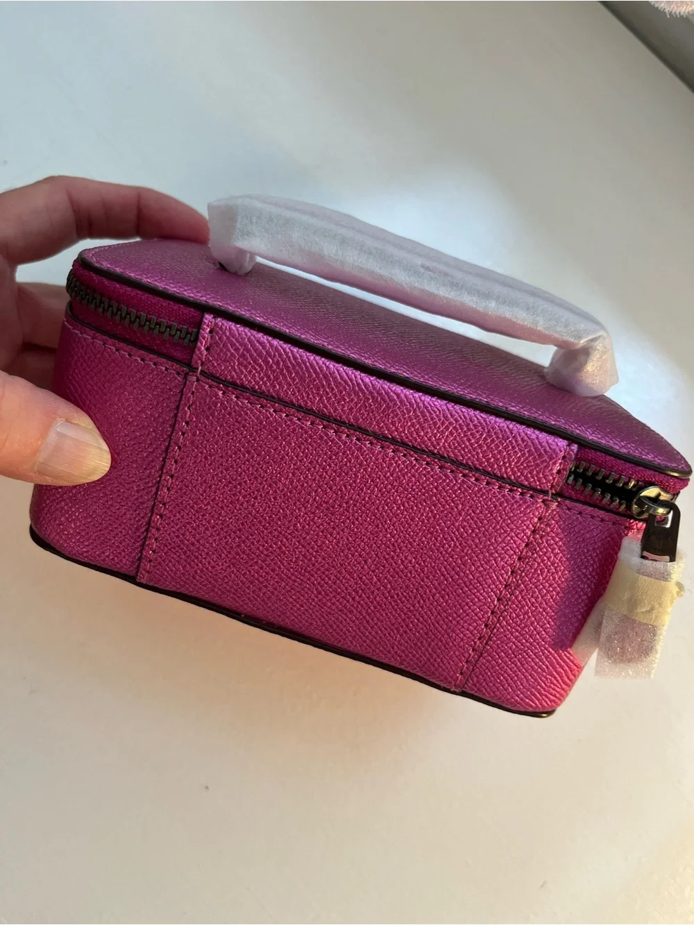 Coach Metallic Fuchsia Saffiano Mini Vanity Case