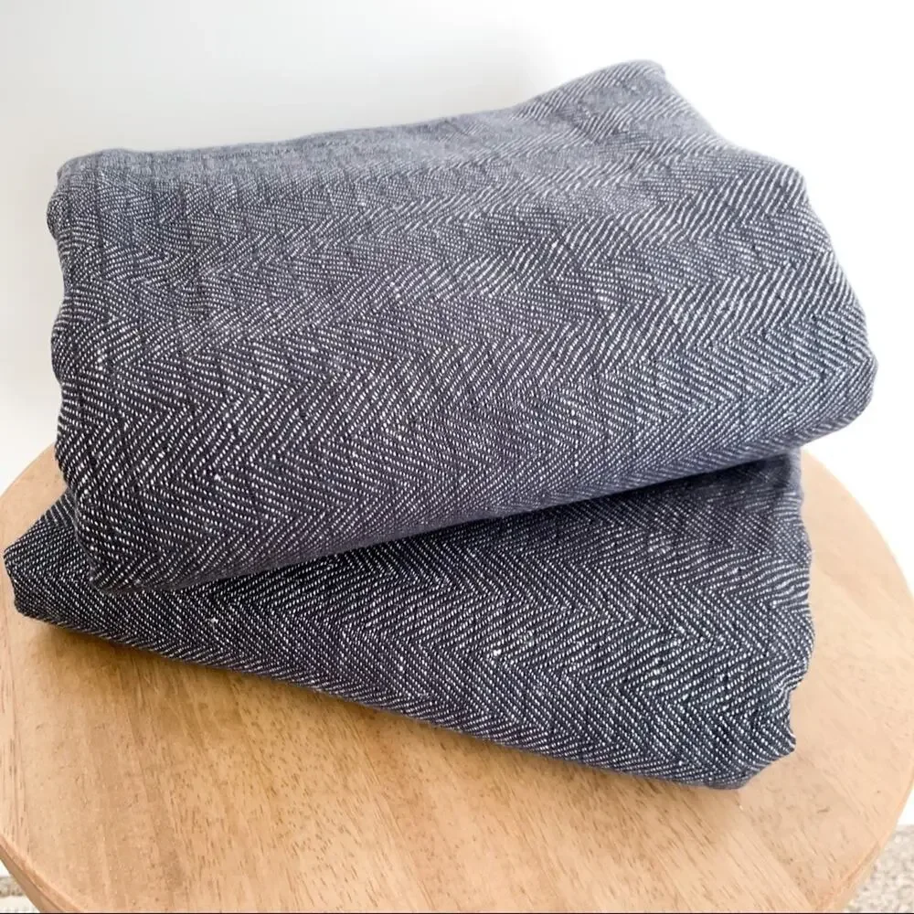 2 Restoration Hardware Herringbone Flanged Cotton-Linen King Shams