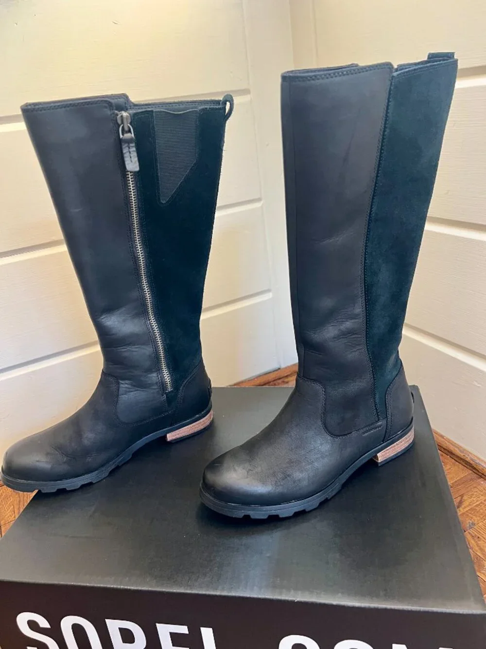 Sorel Emelie Waterproof Tall Riding Boot Suede Leather Black Winter Outdoor 8
