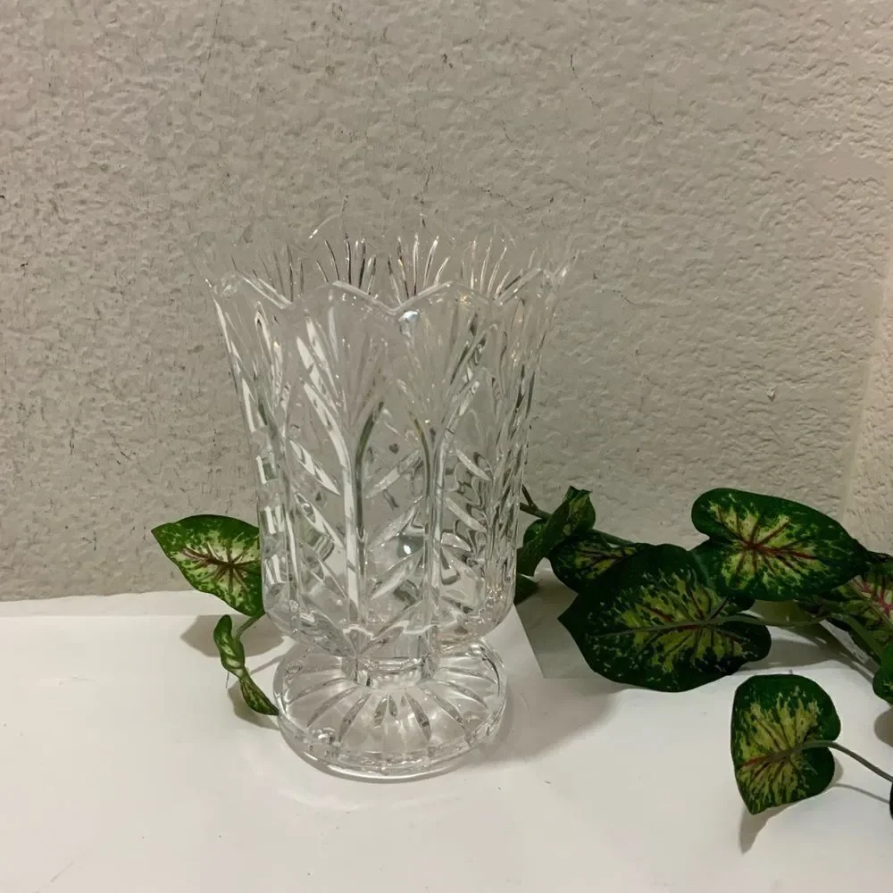 Lead Crystal Etched Hurricane Footed Candle Holder Fifth Avenue Crystal Poland