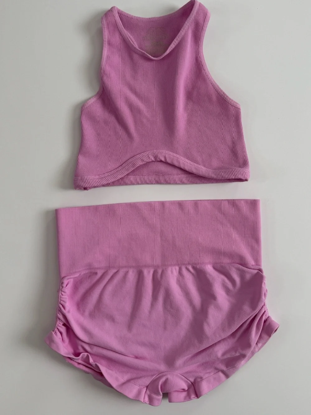 Tiger Friday Pink Ribbed Crop Tank and Shorts Set