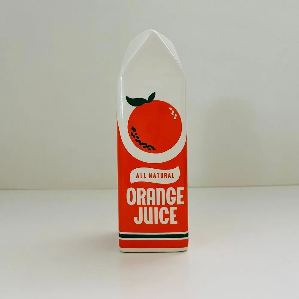 BAN.DO Rise & Shine Glazed Ceramic Retro Carton Orange Juice Vase