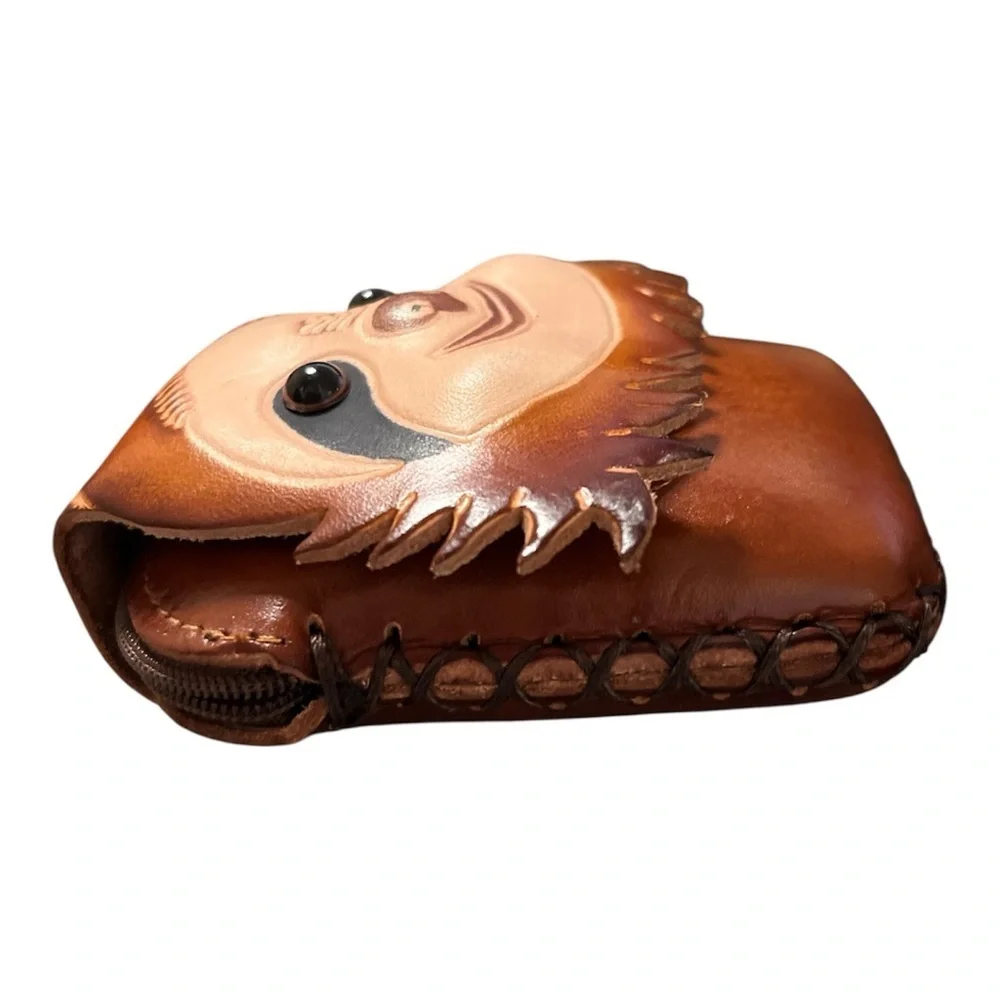 🦥 Genuine Leather Sloth Coin Purse | Brown Wristlet & Keychain