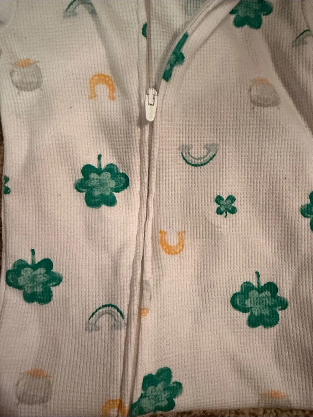 Carter's White Footed One-Piece with Green Shamrocks and Yellow Luck Accents