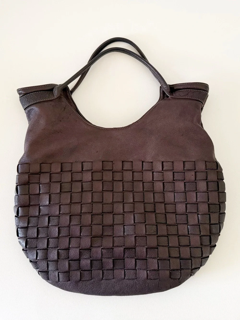 Civico 93 Bag Woven Leather Hobo Saddle Chic Boho Brown Medium