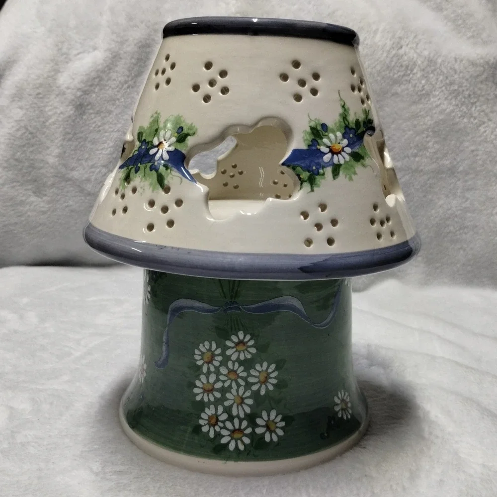 Kathy Hatch Collection Ceramic Jar Candle Holder Shade Daisy Floral Green 32143