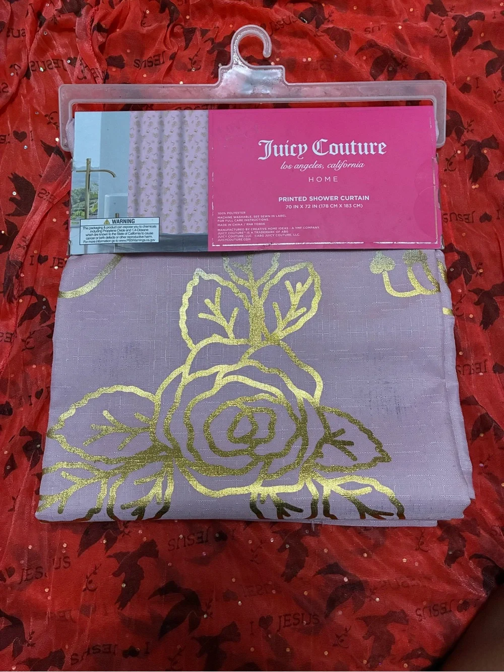 Juicy Couture Pink and Gold Floral Printed Shower Curtain